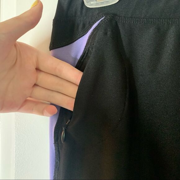 90 Degree By Reflex Purple and Black Cropped Leggings - Picture 2 of 5